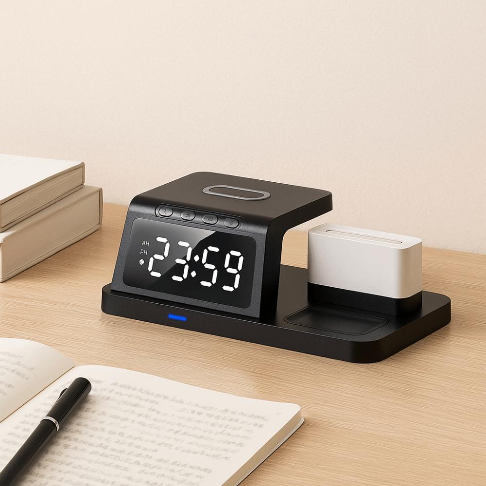 Plastic Wireless Charging Clock Fast Charging Wireless Charger Clock  Mobile Phone Charging