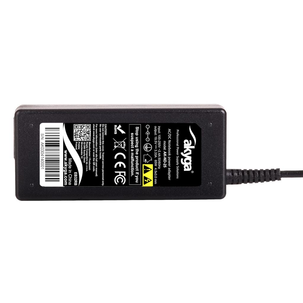 Akyga Ak-Nd-25 Power Adapter For Hp Laptop 19.5V 3.33A 65W 4.5 X 3.0 + Pin 1.2M
