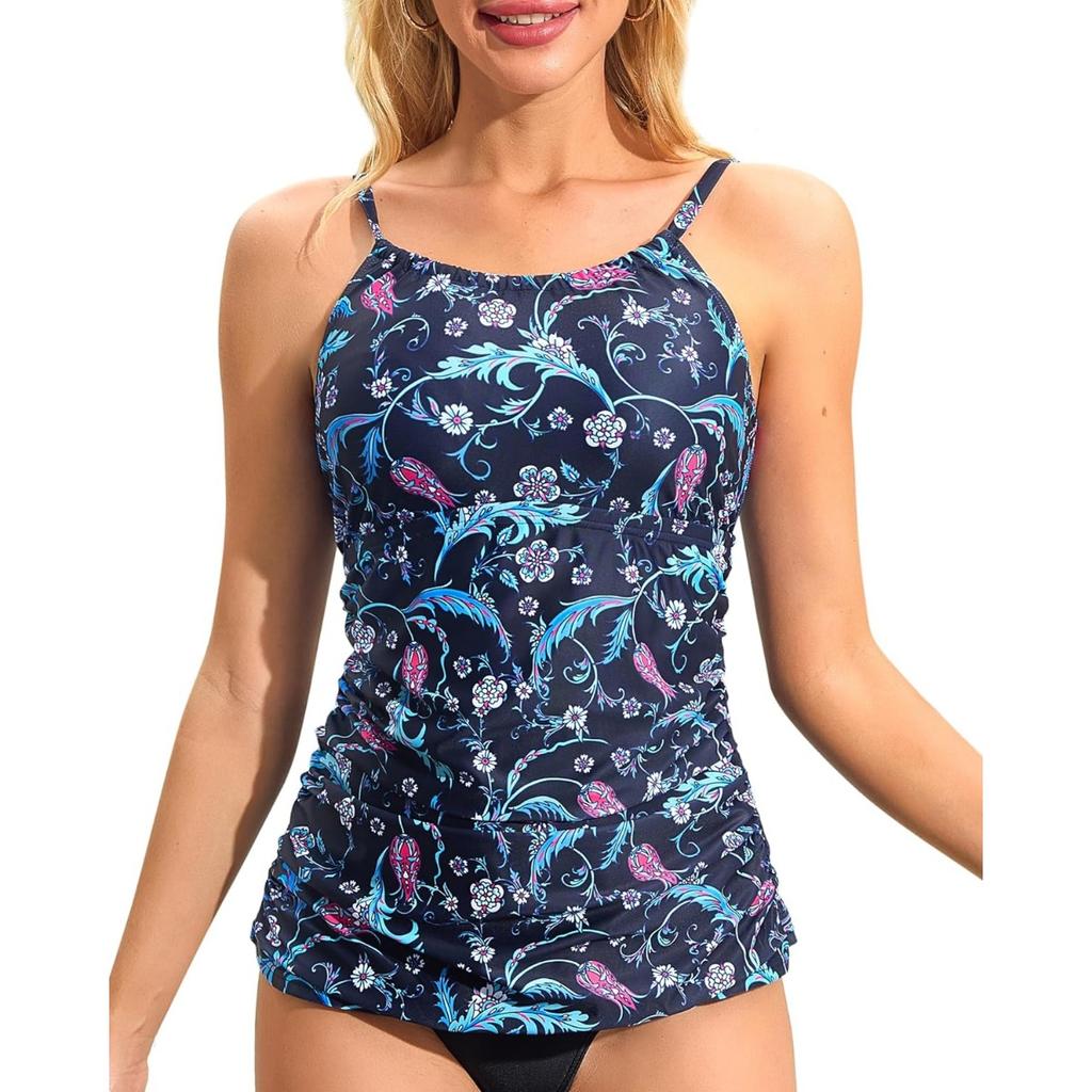 CHARMLEAKS Dámské tílka topy plavek s vysokým výstřihem Slim Fit Ruched plavky pouze UPF50+
