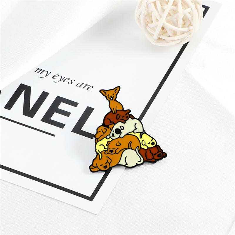Cute Animal Dogs Brooches Funny Sleeping Puppy Enamel Pins Cartoon Badge Backpack Denim Lapel Pin Jewelry Gifts for Friends Kids