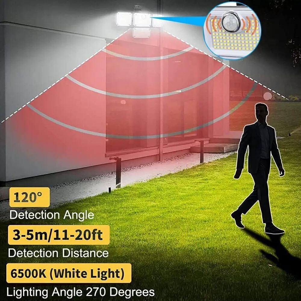 122 LED Solar Wall Lamp Outdoor Motion Sensor Spotlight Waterproof 3 Mode Wide Angle Solar Security Street Light Yard Garage