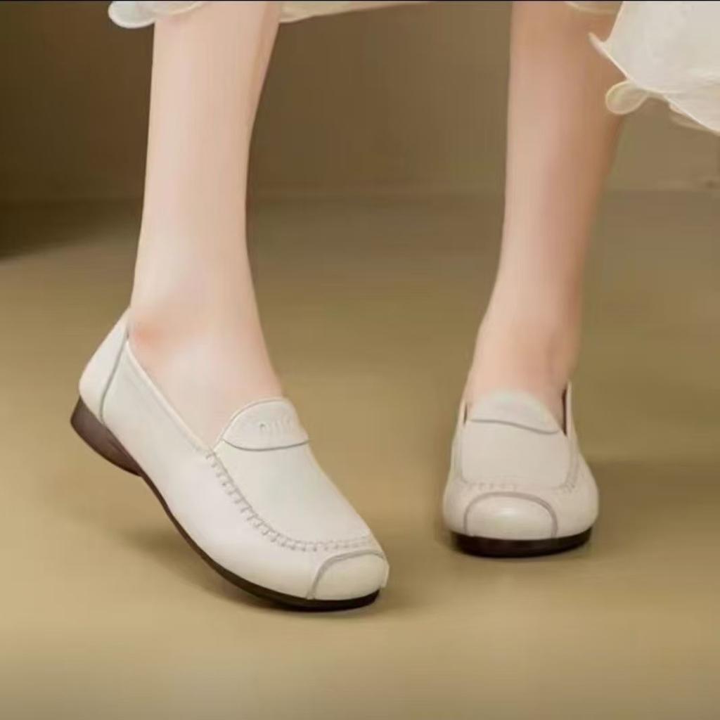 Autumn New Beef Tendon Soft Leather Soft Sole Shallow Mouth Single Shoes Comfortable Leather Shoes