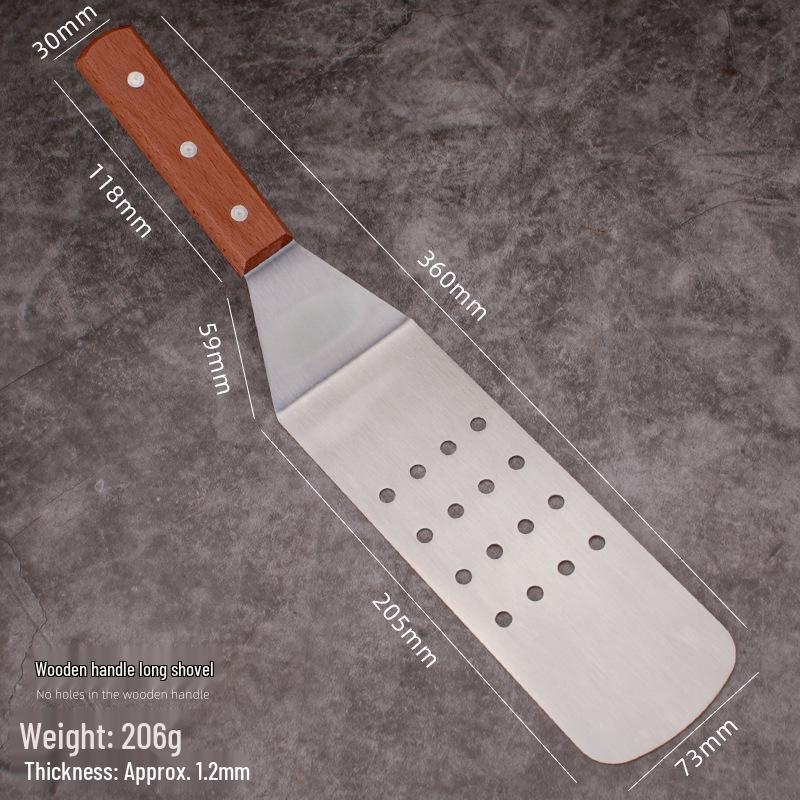 Wood Handle Stainless Steel Multi-purpose Cooking Spatula for Frying and Teppanyaki