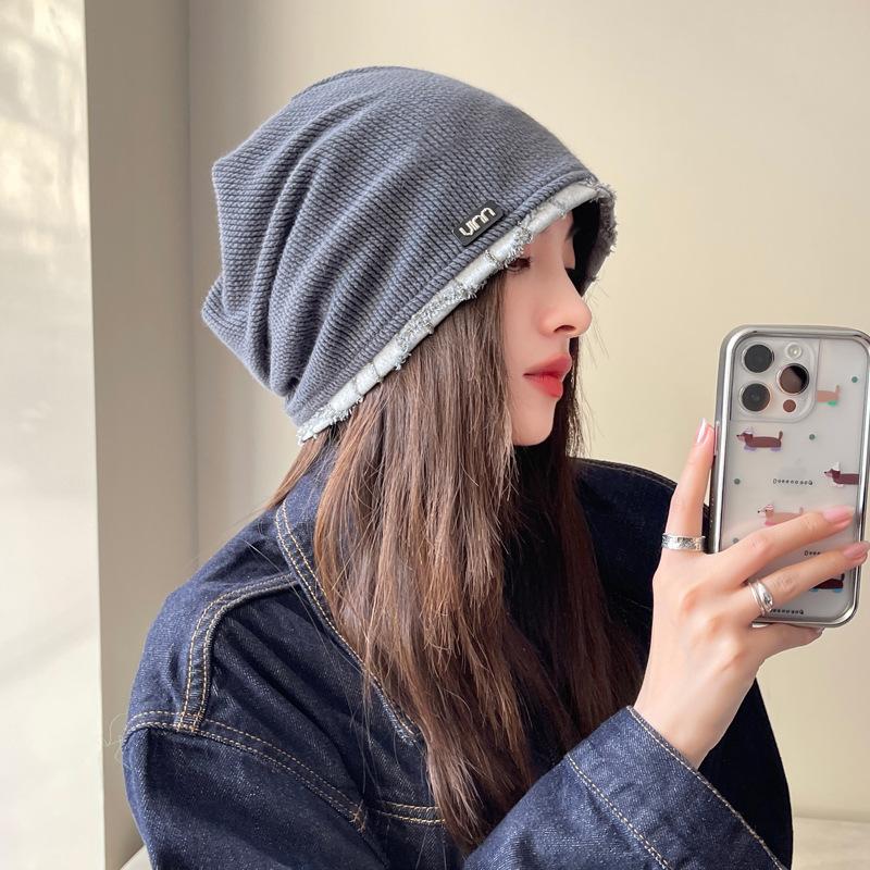 

Весенне-осенняя шапка женская однотонная универсальная студенческая шапка-бини ранняя осень тонкая большой обхват головы шапка-балаклава холодная шапка One Size