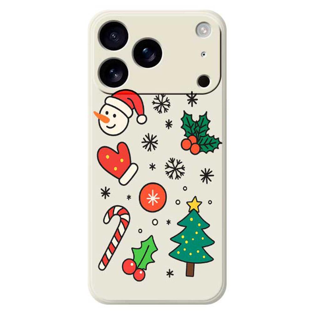 For iPhone 17 Pro Max Case Christmas Snowman and Tree Pattern Printing Straight Edge TPU Phone Back Cover