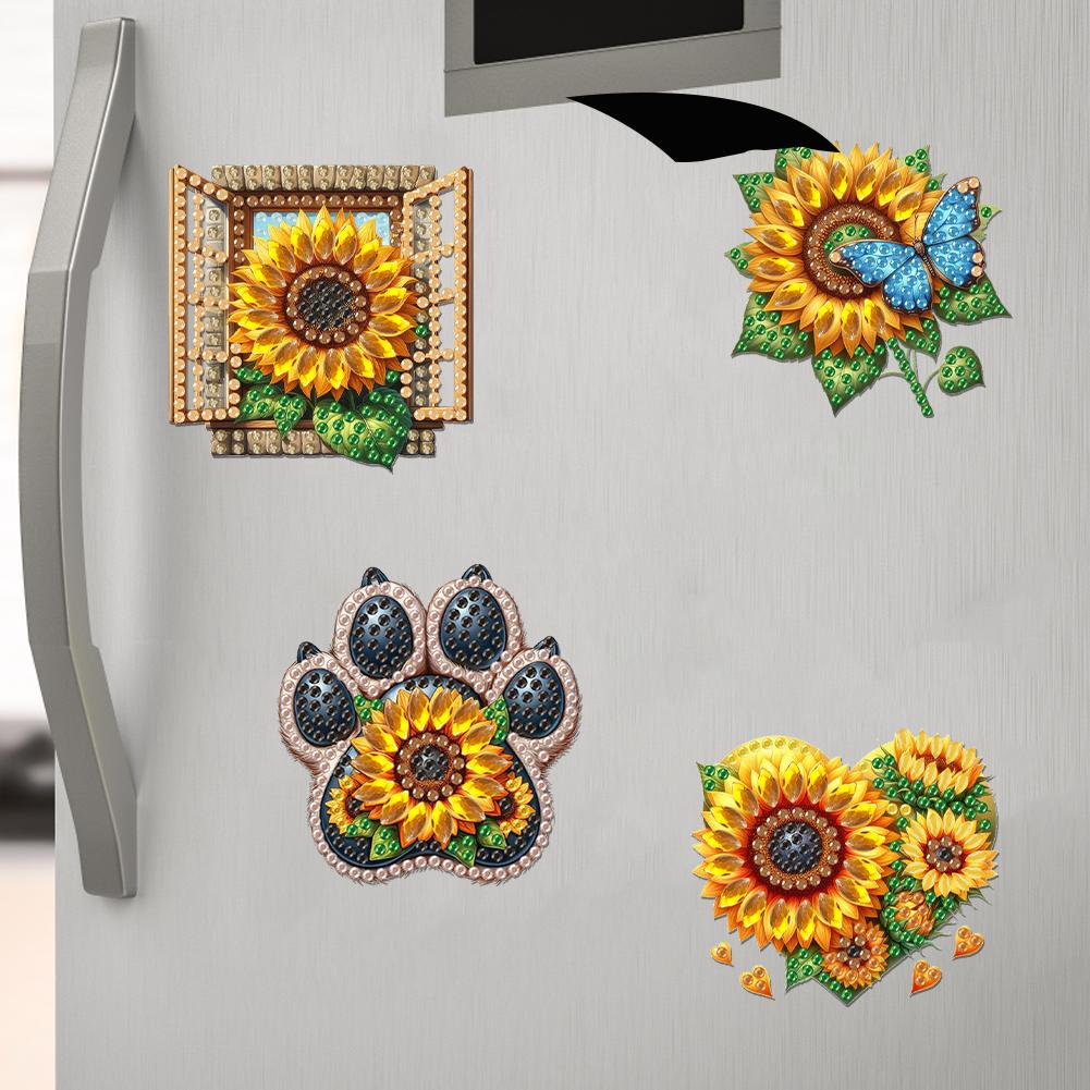 6Pcs Acrylic Sunflower Diamond Art Fridge Magnet Diamond Painting Refrigerator Magnet DIY Fridge Stickers for Fridge Whiteboards