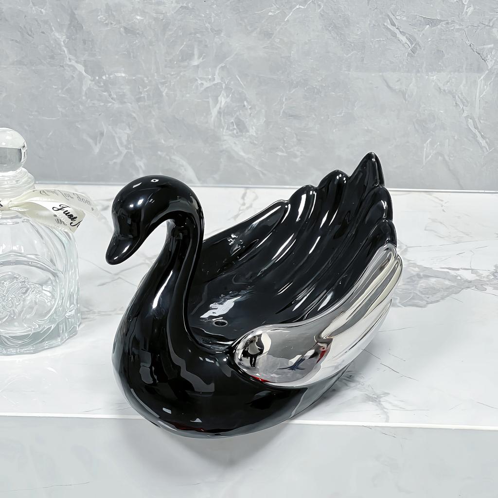 Soap dish ceramic swan soap box drain water no punching bathroom household sink storage rack bathroom accessories