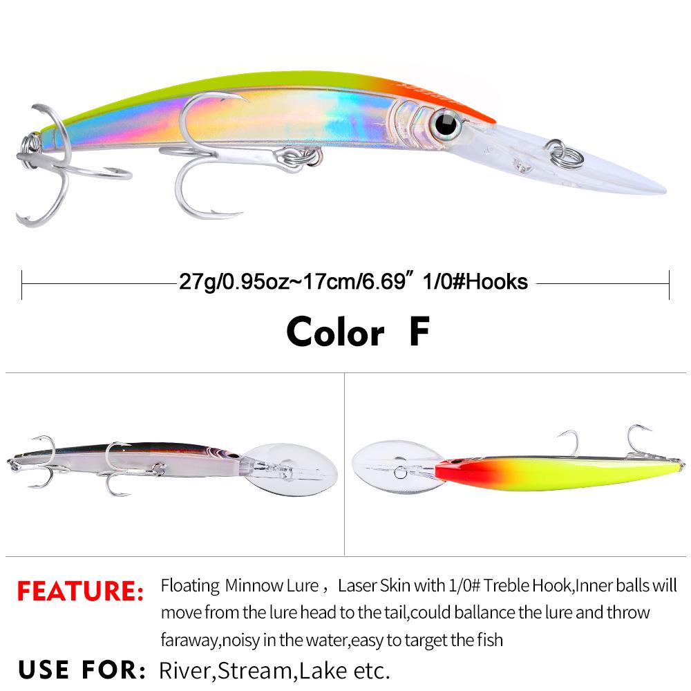 PRO BEROS Sea Fishing Minnow Lure, 17cm/27g, Hard Plastic Bait, 10 Color Options - Model DW358