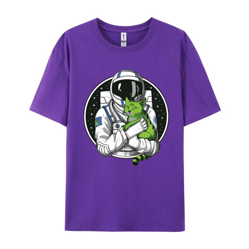 Astronaut Alien Cat Psychedelic Space Tshirt Men Cotton Tshirts Astronaut Gifts Man Tops Streetwear Newest Design
