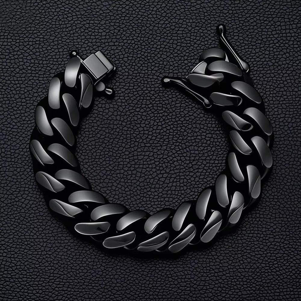 Hip Hop Jewelry 18/20/22mm Chunky Laminated Stainless Steel Bracelet Black Gun Plated Flat Cuban Link Bracelet for Men