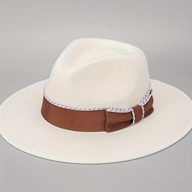 

Direct Supply Of Felt Hat Versatile Bow Webbing Decorative Wool Hat British Felt Hat L（58-60cm） білий