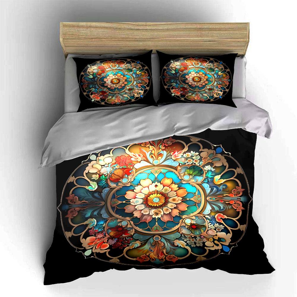 "Floral Mandala Artwork Set Decoration" Soft Skin-Friendly Bedding Set Includes 1 Duvet Cover And 2 Pillowcase Gift