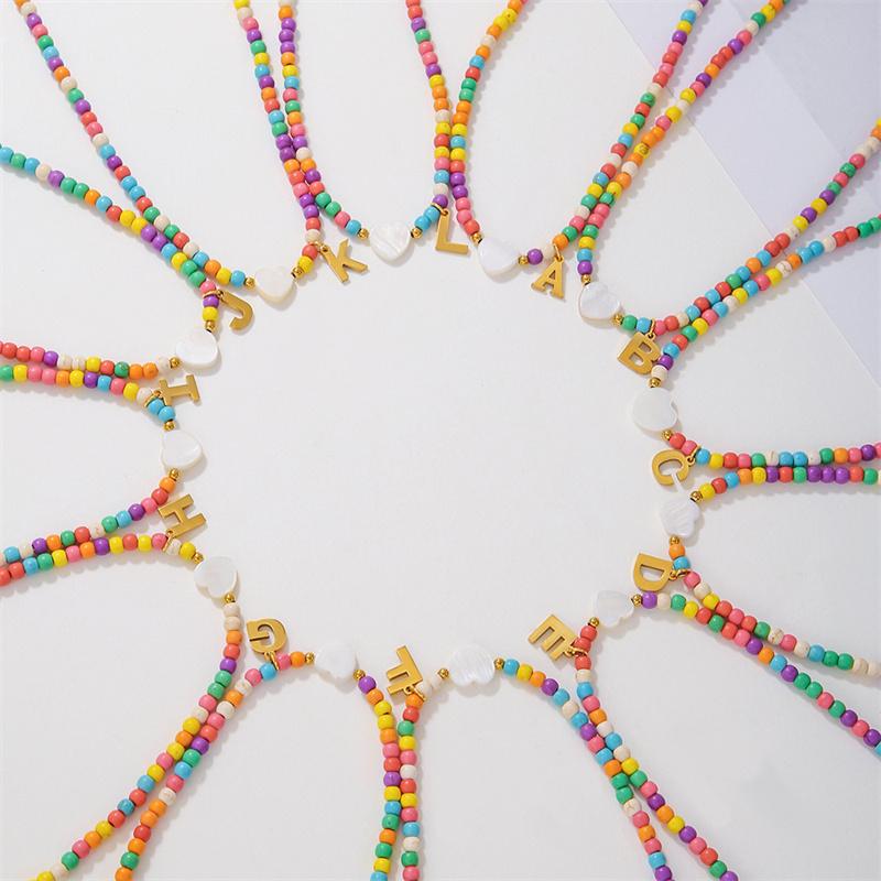 2026 New Colorful Beaded Initial Letter Necklaces for Girls Women Handmade Beads Choker Bohemian Necklace Jewelry Gift Wholesale
