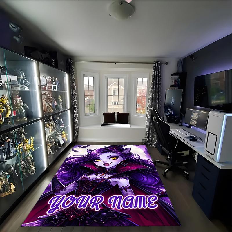 1PC Custom Name Vampire Fantasy Portrait Theme Floor Mat Ideal for Living Room, Game Rooms, Office, Bedroom,Floor Mat Playful Design