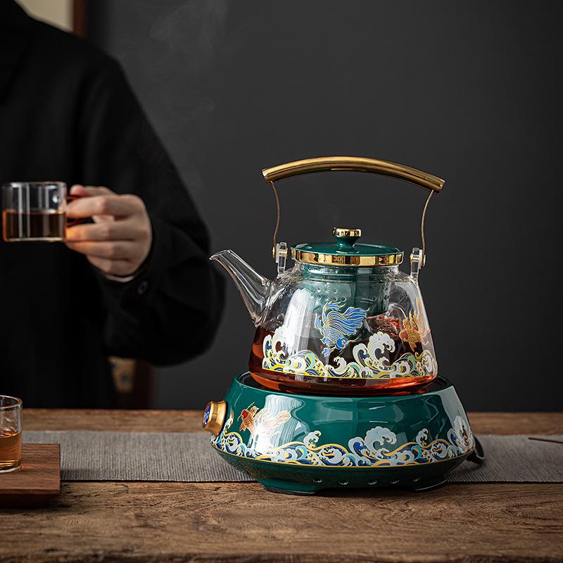 Electric Ceramic Tea Brewer with Heat-Resistant Glass Kettle - Fully Automatic Steam Heating Tea Boiler