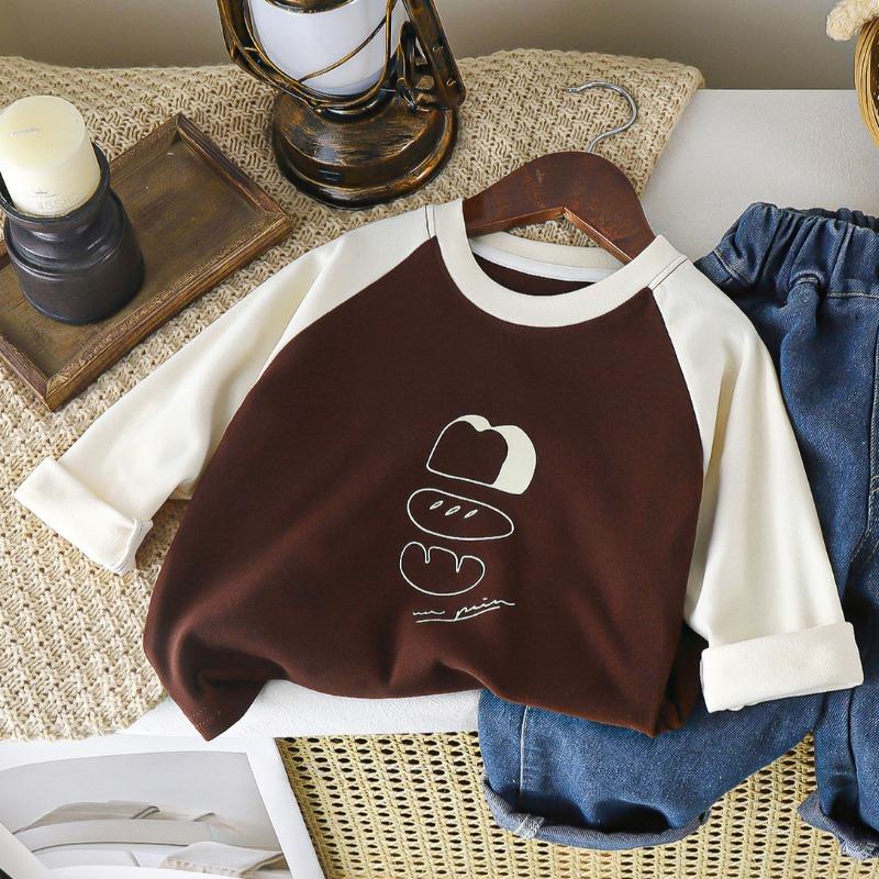 

1-12Y Children s Velvet Base Shirt Spring Long Sleeved Casual Tee Baby Girls Boys Patched Color Round Neck Outerwear Tops 80 кавовий
