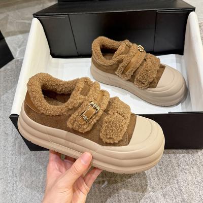 Big Head Thick Baseplate Shoes New Winter Women's Shoes Velvet Warm Cotton Shoes Velcro Casual Bread Fluffy Shoes