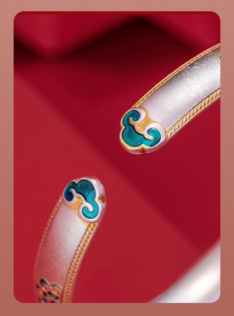 Chinese Ruyi Lotus Enamel Bangle – High-End Five Treasure Design