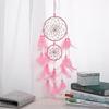 Pink Circle Dream Catcher Crafts Ornaments Props Feather Bead Wall Decor Craft Round Hanging Car Pendant for Birthday Gift