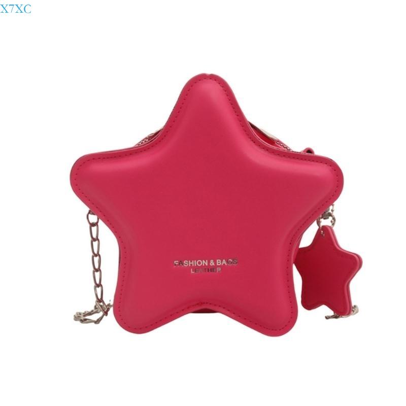 

X7XC Stylish Star Shaped Small Shoulder Bag for Women PU Leather Crossbody Satchel with Metal Chain for Shopping and More горячий розовый