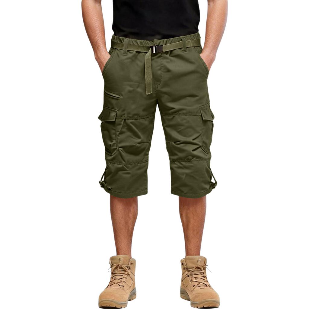 Men's Outdoor Cargo Shorts Below Knee Length Multiple Pockets Adjustable Waistband Relaxed Fit Durable Fabric