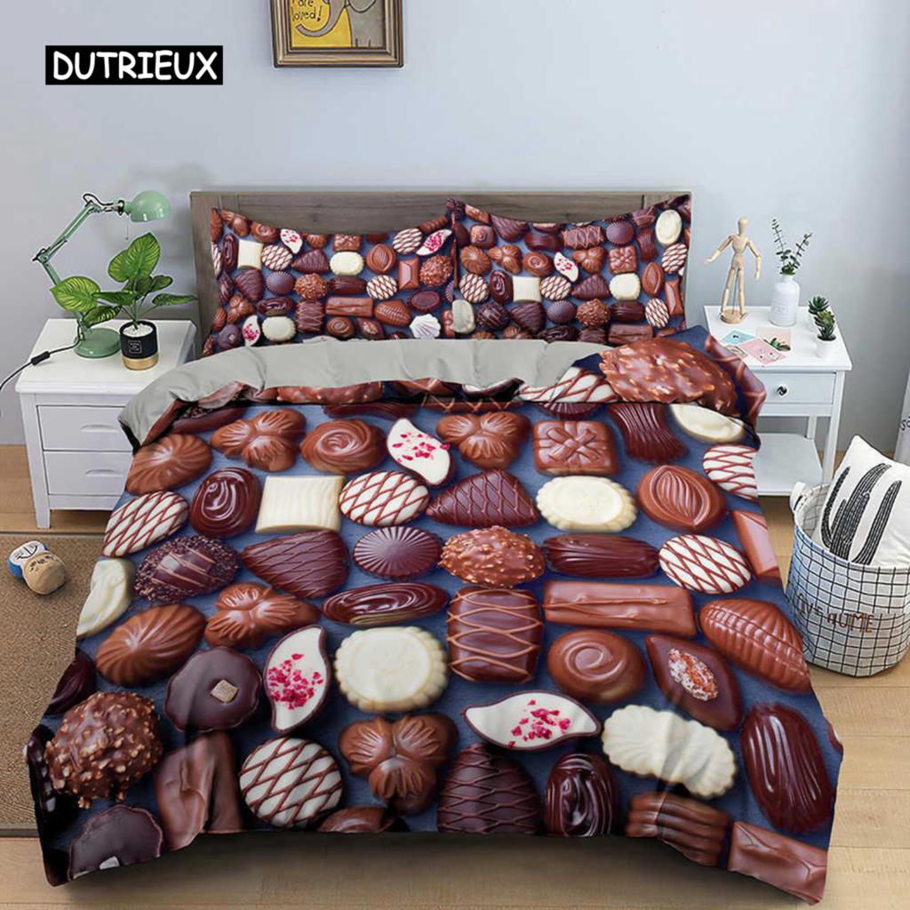 Delicious Chocolate Dessert Duvet Cover Set for Kids Girls Soft Polyester Bedding Double Queen King Size