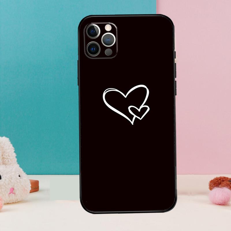 Cute Pretty Little White Heart Case For iPhone 14 13 12 11 15 16 Pro Max X XR XS Max 14 Plus Soft Back Cover