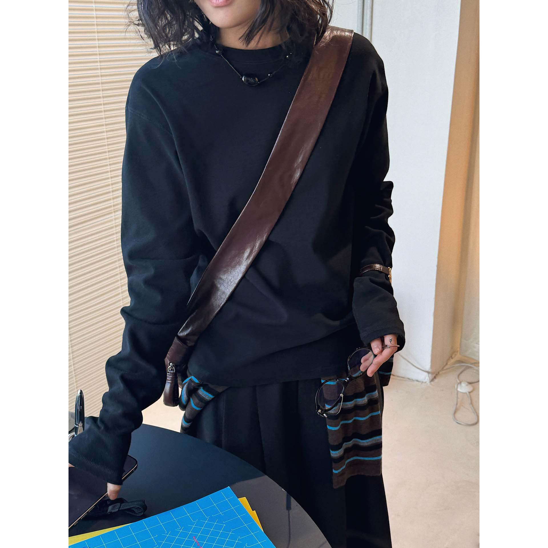 Louvre Spring Korean Style Casual Round Neck Plus Velvet Pullover T-Shirt for Women One Size чёрный