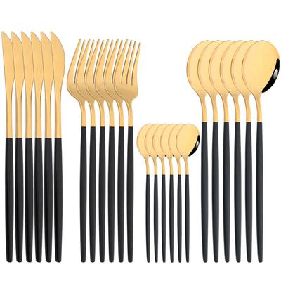 Western Style Cutlery Set Black Gold 24 Pieces Dinnerware Set Stainless Steel Flatware Dinner Spoon Fork Knife Kitchen Utensils