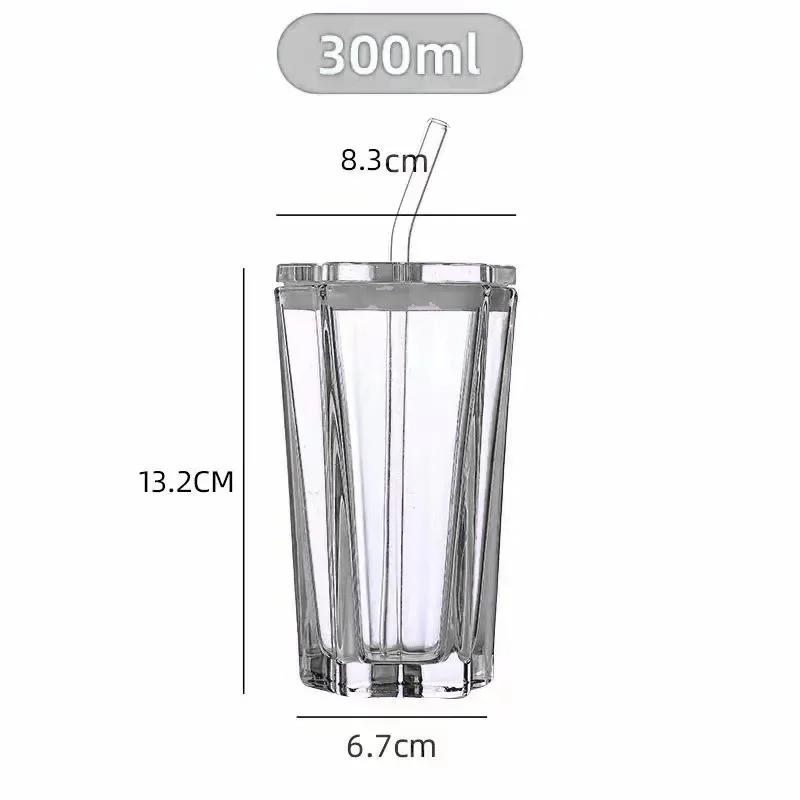 

Красивая стеклянная чашка с соломенной пятиконечной звездой, цветной градиент, чашка для холодного напитка, кофейная чашка с крышкой 300ml
