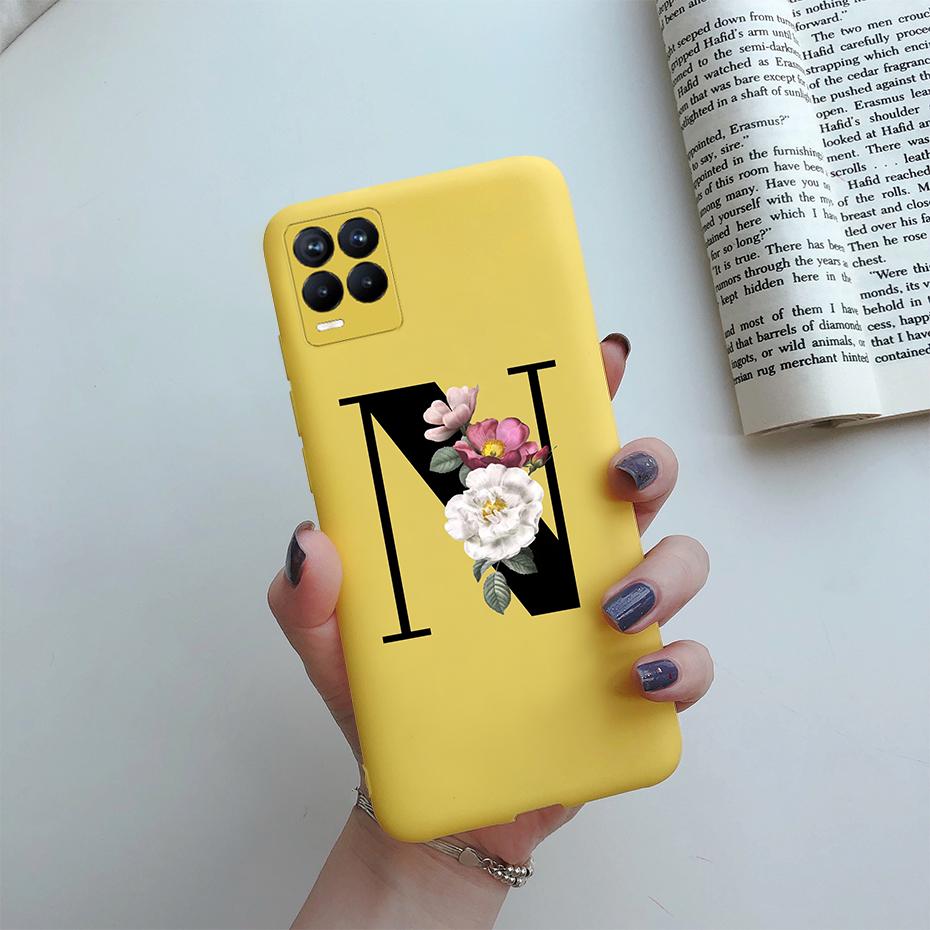 For Realme 8 Pro Case Silicon Soft Letter Monogram Flowers Phone back cover For Oppo Realme8 4G RMX3085 Realme 8 Pro Bumper Case