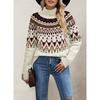 Autumn Winter High Neck Loose Knit Sweaters Retro Striped Patchwork and Contrasting Colors Sweaters