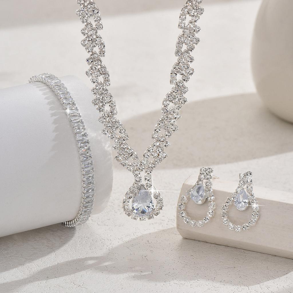 3/4PC Women's Fashion Claw Chain Charm Earrings Necklace Bracelet Zircon Set Wedding Banquet Party Holiday Gift