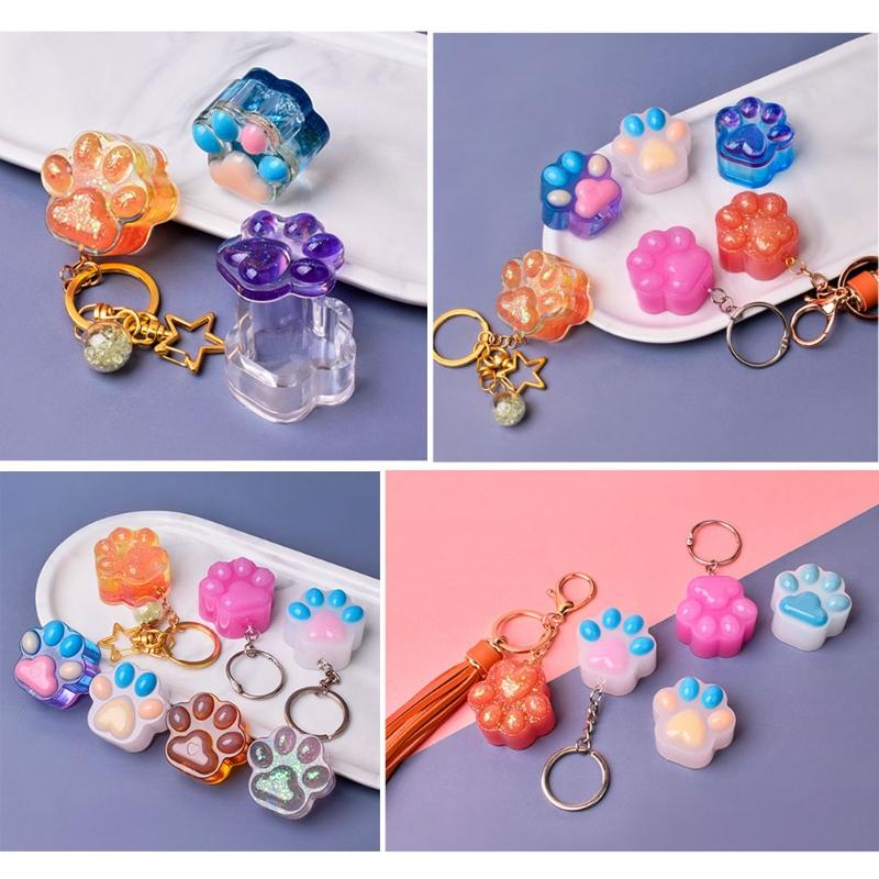 DIY 4-Mulden Liebesherz für Katzenpfoten Schlüsselanhänger Harzform DIY Bastelarbeiten UV-Epoxidform Handgemachter Schmuck Ornamente Anhänger M