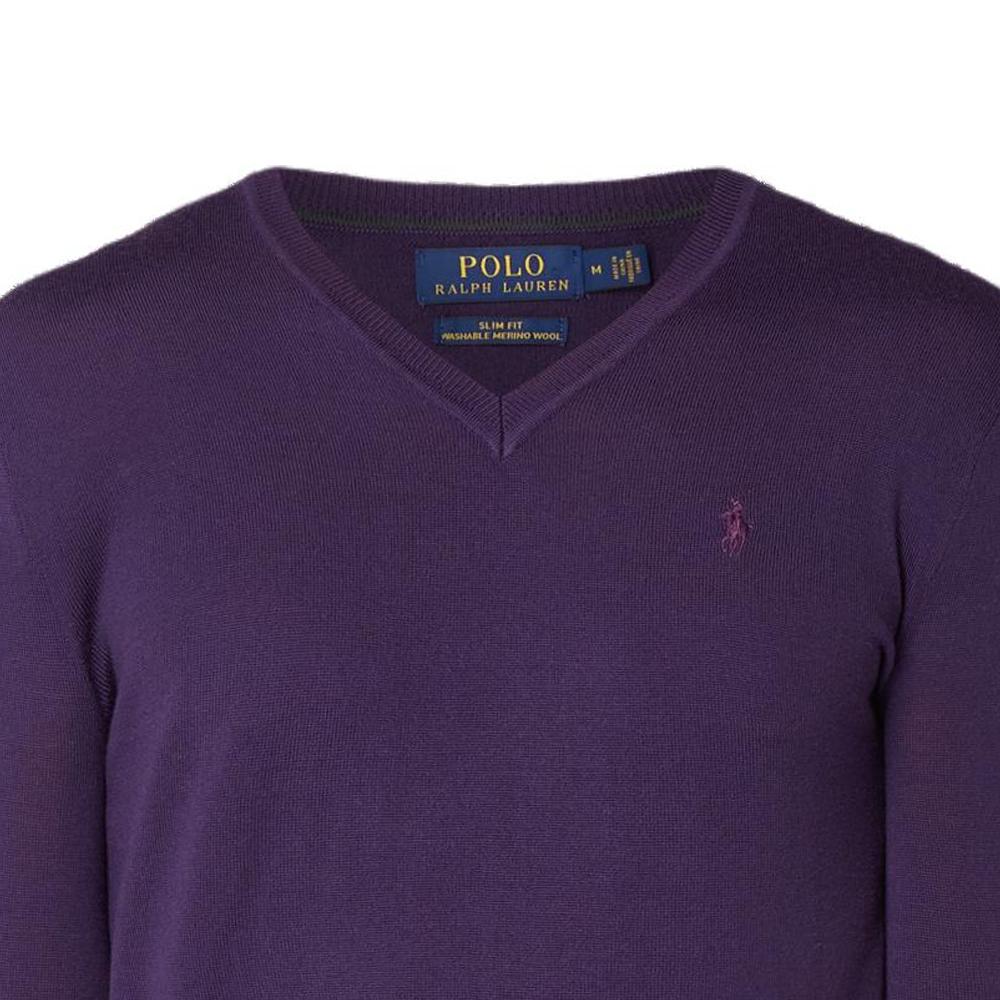 Polo Ralph Lauren Solid Color Pony Logo Embroidered V-Neck Long Sleeve Sweater Men Sweater Purple MNPOSWE16820071-500