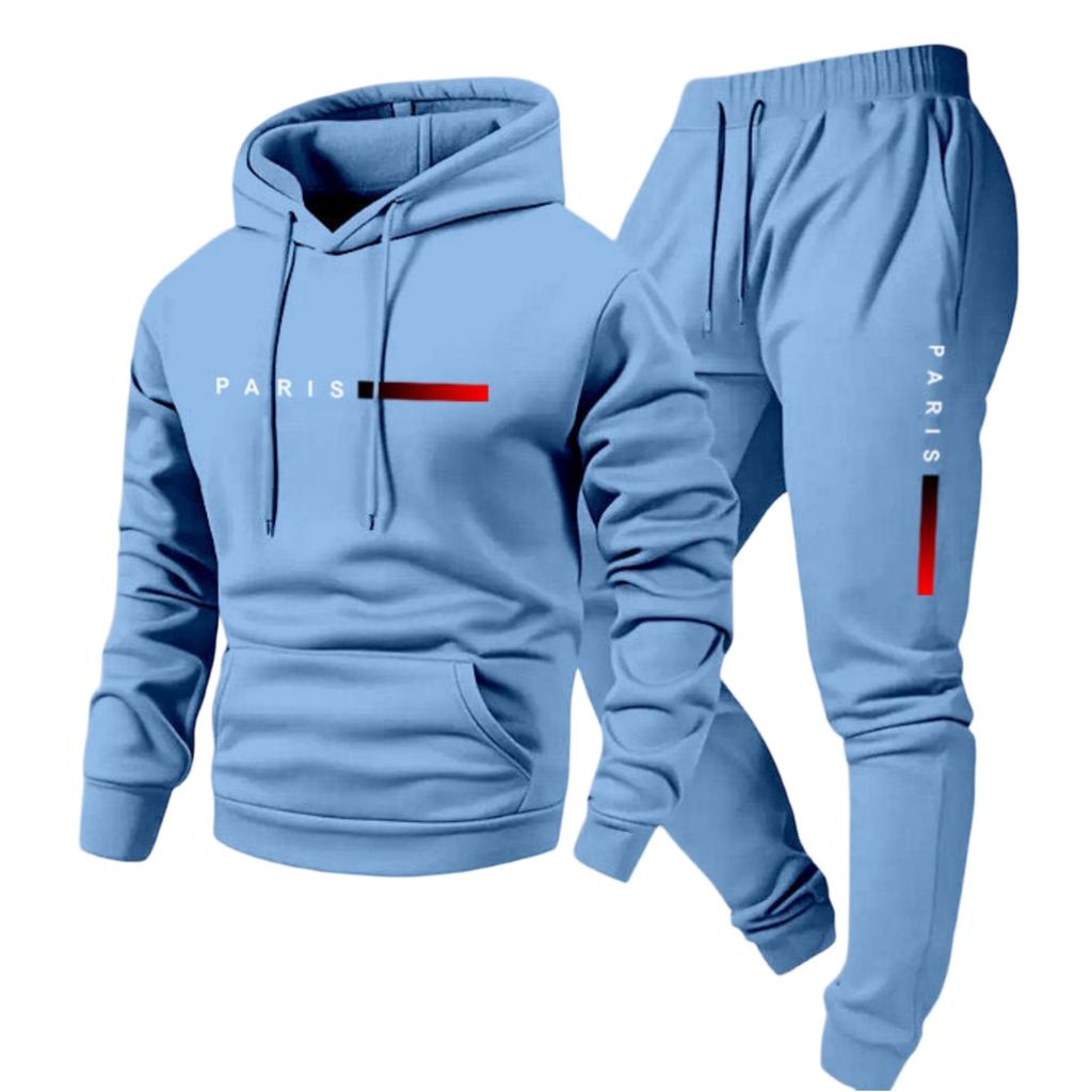 Men's Casual Color Letter-printed Sweatshirt Set, Men's Fleece Hooded Drawstring Sweatshirt And Sweatpants Two-piece Set