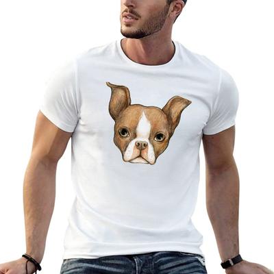 Brown Boston Terrier T-Shirt G Man T Shirts for Men Black Cotton T-shirt Plain for Man Package