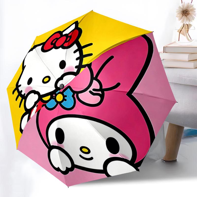 

1pc Hello Kitty & My Melody Automatic Opening Folding Umbrella - 8 Bone Iron Frame, Portable Design, Outdoor, Perfect Gift for Fans, Travelers, Everyd