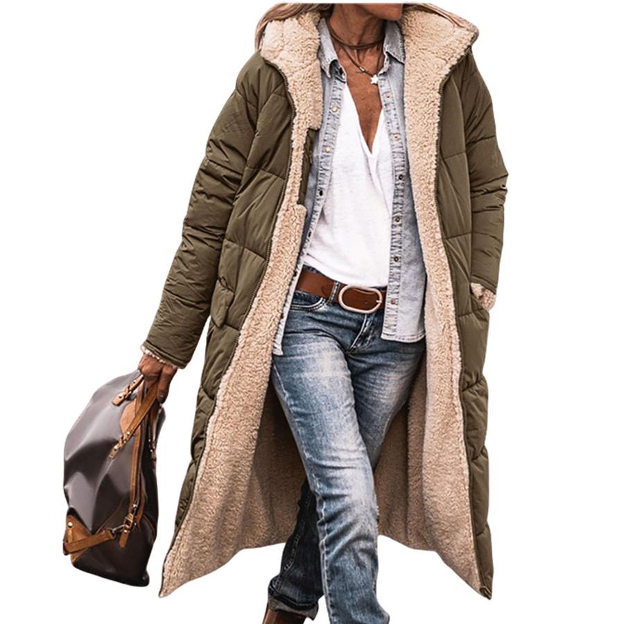 Giacca in Cotone con Cappuccio a Colore Solido Manica Lunga Cappotto in Pile Spesso Caldo Soprabito