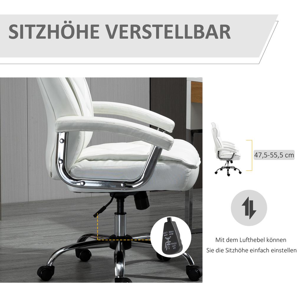 Office Chair, Ergonomic Desk Chair, Height-Adjustable Swivel Chair with Tilt Function, Diamond Pattern, Faux Leather, Padded Executive Chair, White
