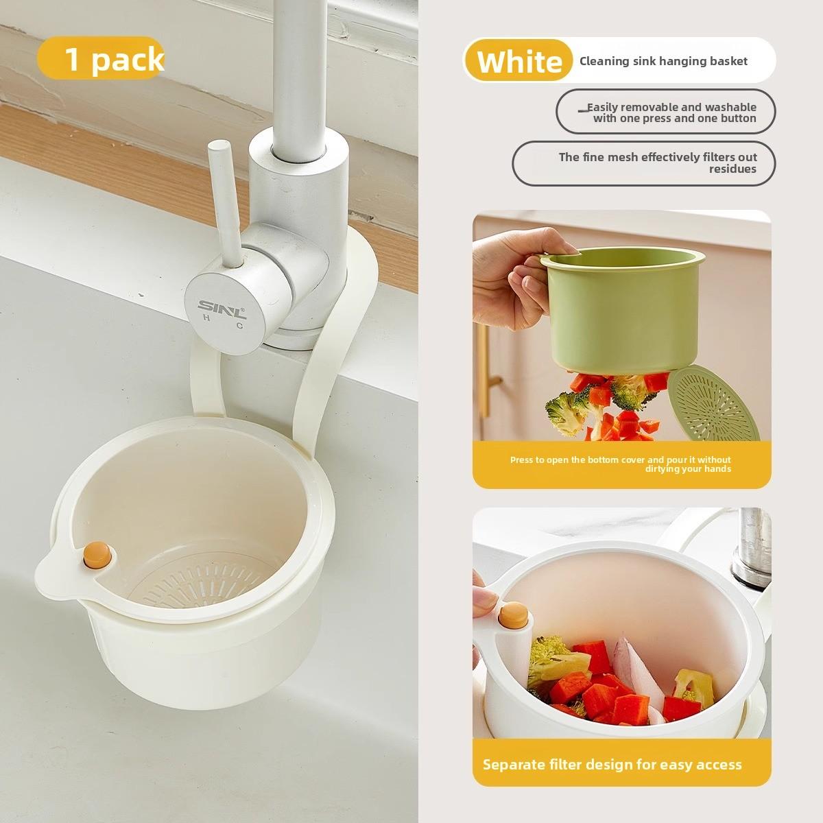

Подвесная корзина для слива в раковину: Сепаратор пищевых отходов и фильтр для мытья фруктов для кухонного использования Hanging drain basket белый