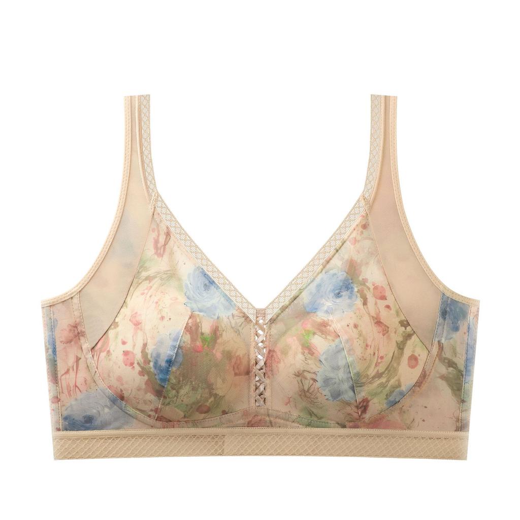 New Japanese and Korean style printing large size women's bra fixed cup setting underwear ink painting pattern large size underwear