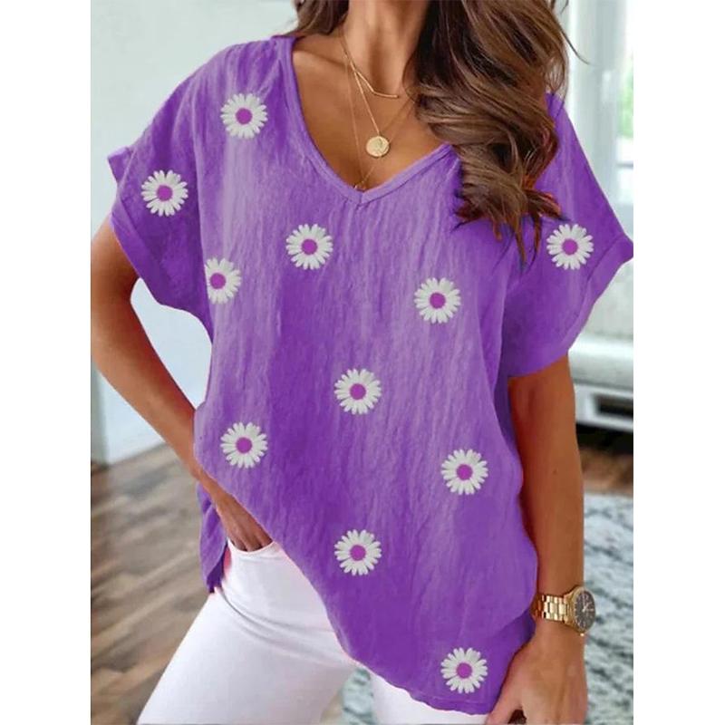 Summer Floral Flower T-shirt 3D Print Women Y2k Tops Streetwear T Shirts Harajuku Oversized Elegant V-Neck Tees Woman Clothing