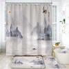 Landscape Ink Bamboo Painting Shower Curtains Chinese Style Bathroom Accessories Partition Waterproof Bath Curtains Rugs,Mat Set