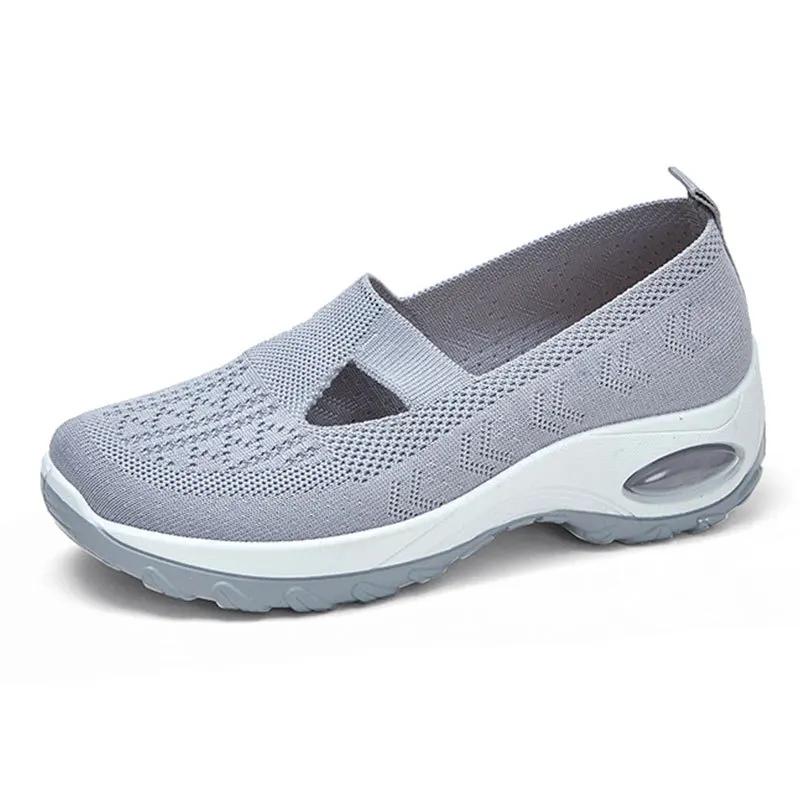 Jarní a letní nové sportovní boty se vzduchovým odpružením, prodyšný pletený svršek, mělké boty s měkkou podrážkou a rovnou podrážkou pro ženy