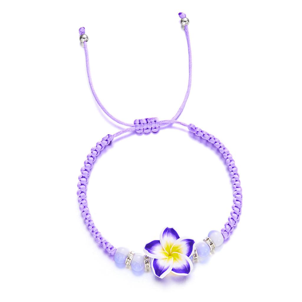 Bohemian Braided Wristband With Plumeria Charm Adjustable Soft Clay Bracelet Handmade Beach Jewelry Tropical Wristband