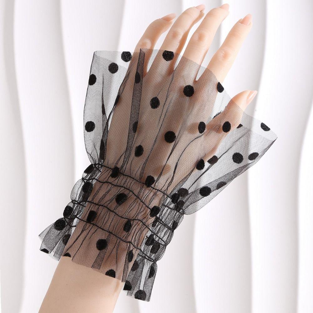Pleated Tulle Flare Sleeve Elastic Detachable Wristband Polka Dot Fake Cuffs  Wedding Dress