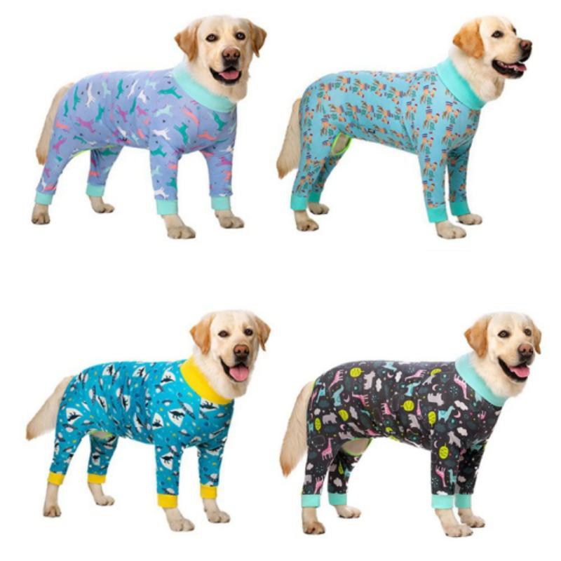 Pet Big Dog Tight Clothes Cartoon Printed Dog Jumpsuit 4-legged Pajamas Coat Nursing Belly Weaning Clothes Bodysuit Home Wear 12