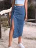 Denim High Women Fashion Waist Skirt Slit Long Jean Skirt