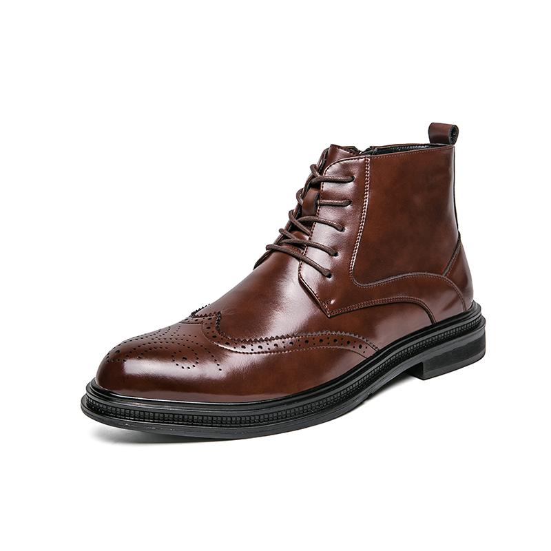 

Fashion 2025 Fashion Chelsea Boots Mens Pointed Comfort Lace-up Brogue Dress Boots Non-Slip Men s Casual Leather Shoes Zapatos Hombre 45 коричневый